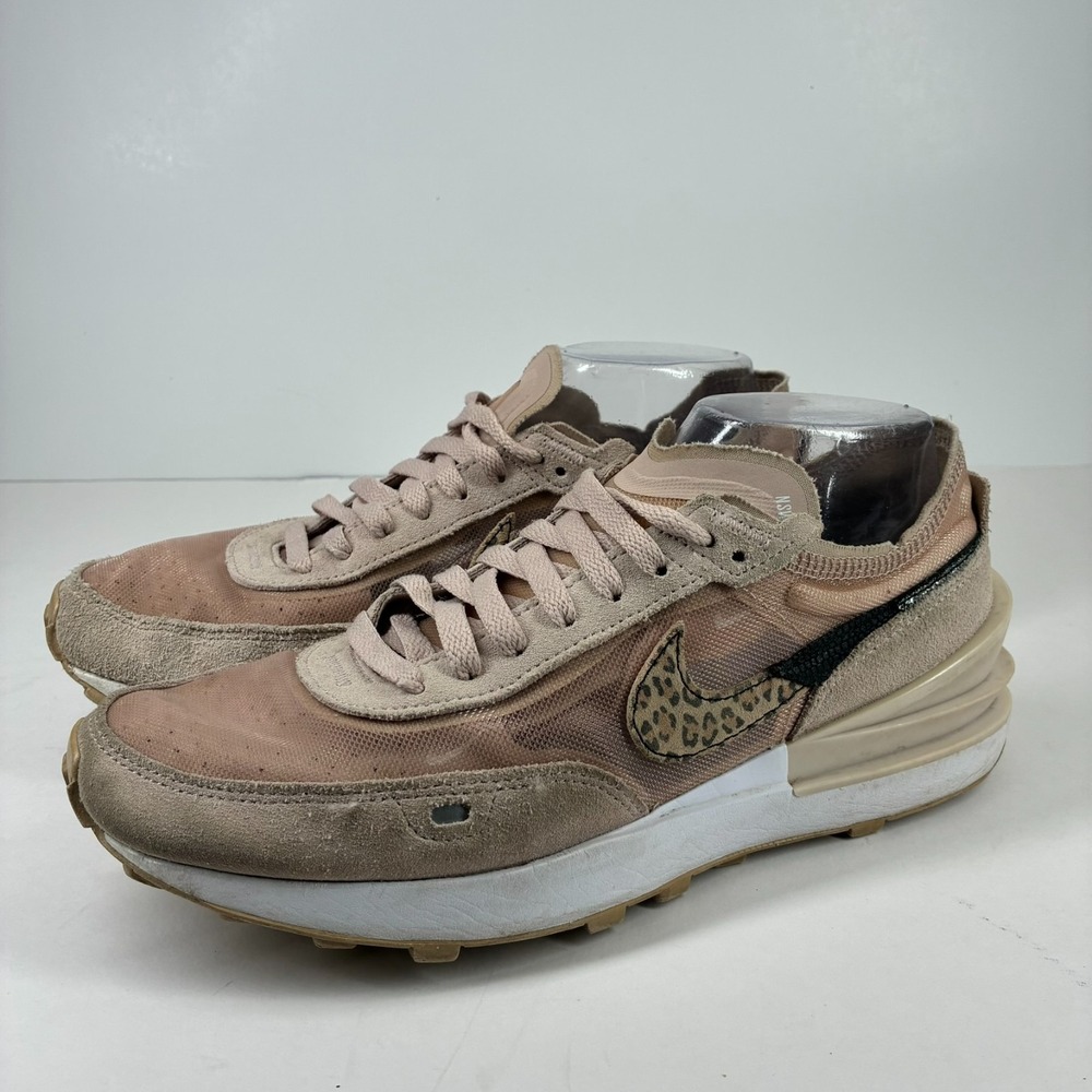 Nike Waffle One SE Womens 9.5 Fossil Stone Leopard Pink Suede Sneaker DJ9776-200